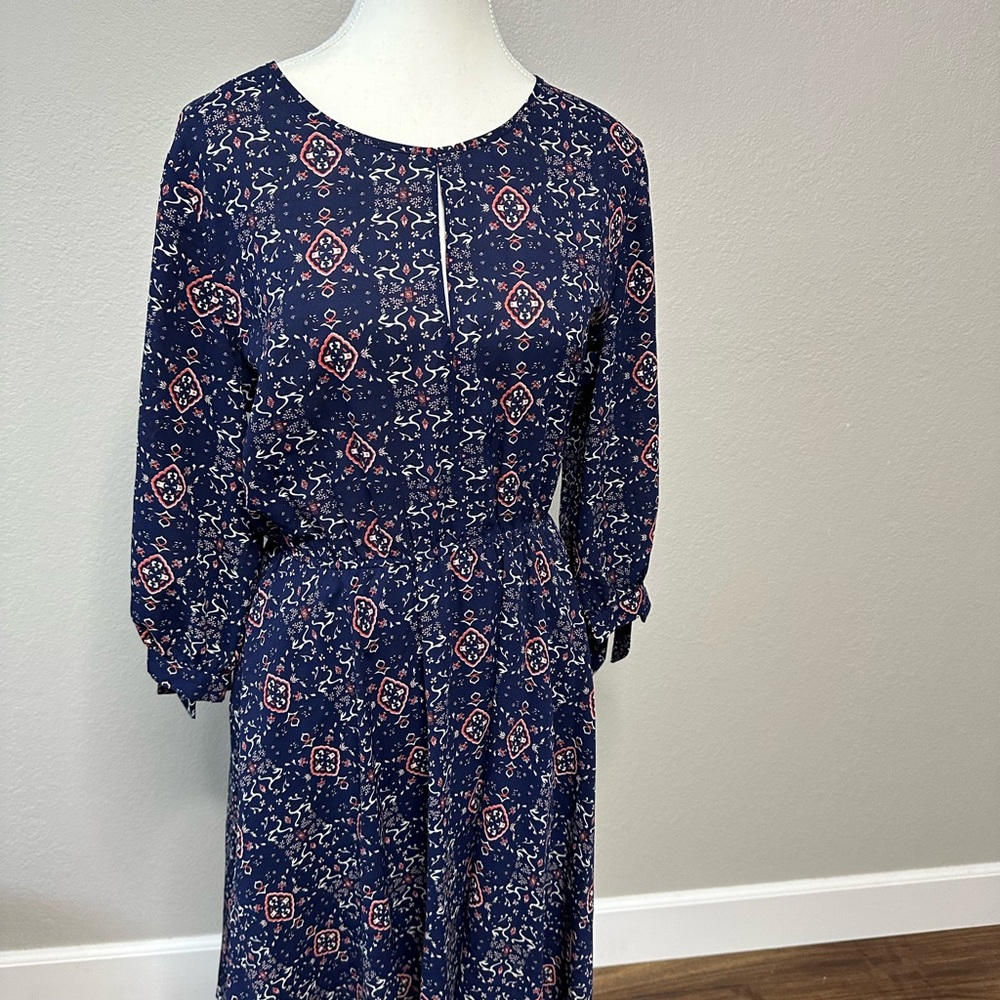 Collective Concepts Blue Pink Sundress 3/4 Bishop Sleeve